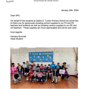 Dalton E Tucker Thank you letter to SPS 24 Jan 2024